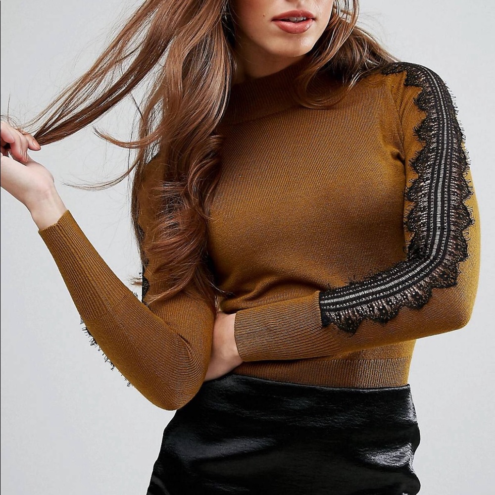 Mustard Top with Lace detailing on sleeves